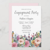 ピンクピーチトロピカルフローラ婚約パーティ招待状 招待状 (正面/裏面)