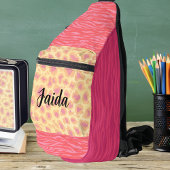 ピンクピーチネームアニマルプリントカットシュースリングバッグ スリングバッグ