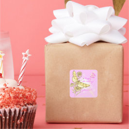 ピンクピーチバタフライステッカー スクエアシール