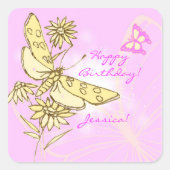 ピンクピーチバタフライステッカー スクエアシール (正面)