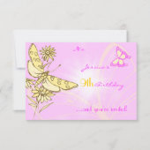 ピンクピーチバタフライRSVPカード 招待状 (正面)