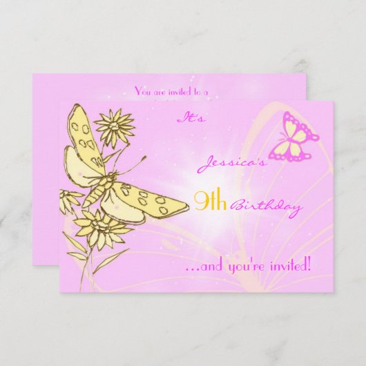 ピンクピーチバタフライRSVPカード 招待状 (正面/裏面)