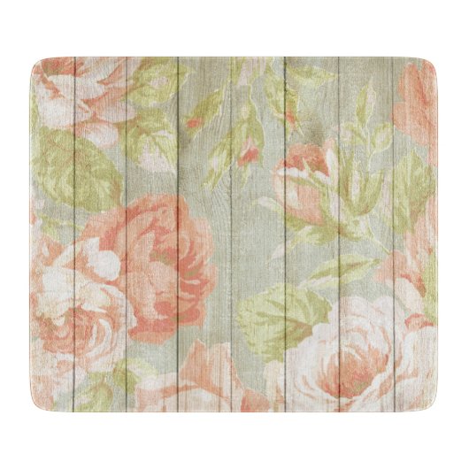 ピンクピーチバラカントリーフェンスガラス カッティングボード (正面)