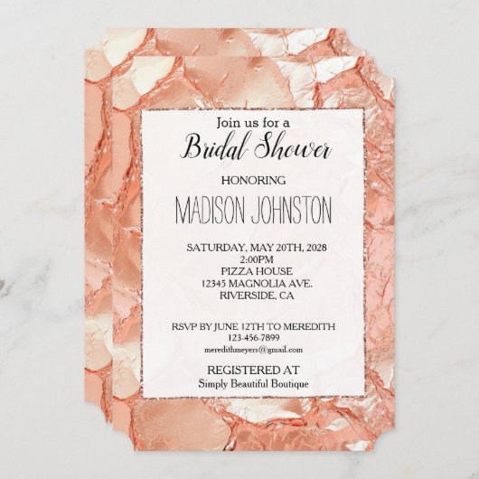 ピンクピーチバラ金ゴールドグラム 招待状 (正面/裏面)