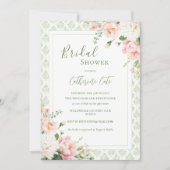 ピンクピーチパステルフローラエレガントブライダルシャワー 招待状 (正面)
