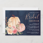 ピンクピーチパンプキンフローラネイビーブルーブライダルシャワー 招待状 (正面)