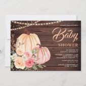 ピンクピーチパンプキンフローラバーンドウッドベビーシャワー 招待状 (正面)