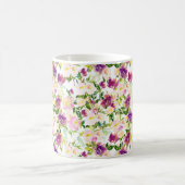 ピンクピーチパープルブルガンディーウォーターのカラーフローラ コーヒーマグカップ (中央)