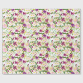 ピンクピーチパープルブルガンディーウォーターのカラーフローラ ラッピングペーパー (フラット)