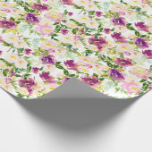 ピンクピーチパープルブルガンディーウォーターのカラーフローラ ラッピングペーパー (角)