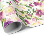 ピンクピーチパープルブルガンディーウォーターのカラーフローラ ラッピングペーパー (ロールコーナー)