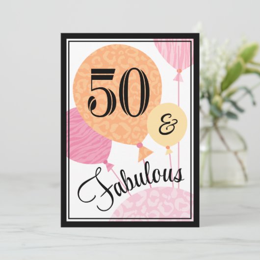 ピンクピーチファブラス50誕生日招待状 招待状 (スタンド正面)