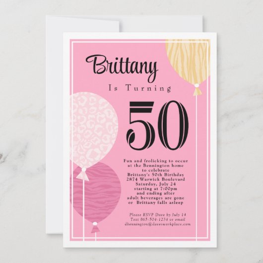 ピンクピーチファブラス50誕生日招待状 招待状 (裏面)