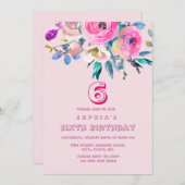 ピンクピーチフラワーガールガールチルドレン子供の誕生日 招待状 (正面/裏面)