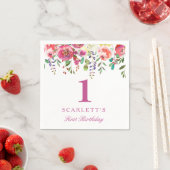 ピンクピーチフラワーガールガール1st誕生日パーティーナプキン スタンダードカクテルナプキン (インサイチュ)