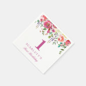 ピンクピーチフラワーガールガール1st誕生日パーティーナプキン スタンダードカクテルナプキン (角)