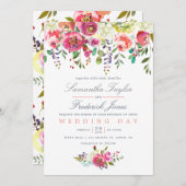 ピンクピーチフラワーズ結婚式招待状 招待状 (正面/裏面)