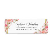 ピンクピーチフローラウォーターカラー金ゴールド差出人住所 ラベル (正面)