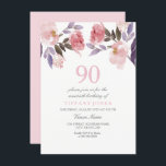 ピンクピーチフローラウォーターカラー90th誕生日招待状 招待状<br><div class="desc">ピンクピーチパープルフローラ水色90誕生日招待状美しいフローラエレガント水色デザイン完全にカスタマイズ可能/家屋牡丹のデザイン提供： https://www.etsy.com/shop/SmallHouseBigPony</div>