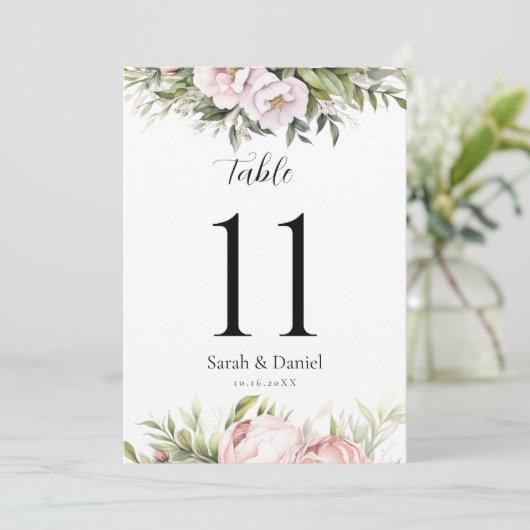 ピンクピーチフローラエレガントな結婚式のテーブル番号 (スタンド正面)