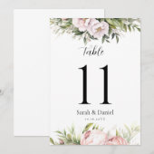 ピンクピーチフローラエレガントな結婚式のテーブル番号 (正面/裏面)