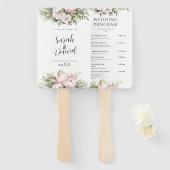 ピンクピーチフローラエレガントな結婚式プログラム ハンドファン (正面&裏面)