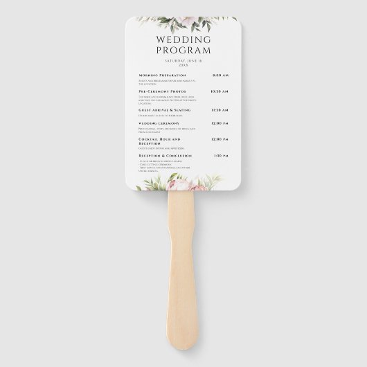 ピンクピーチフローラエレガントな結婚式プログラム ハンドファン (裏面)