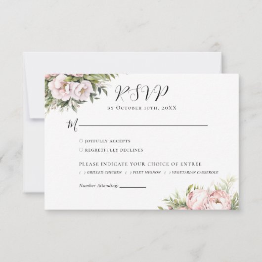 ピンクピーチフローラエレガントな結婚式 出欠カード (裏面)