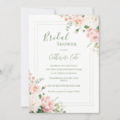 ピンクピーチフローラエレガントブライダルシャワー 招待状 (正面)