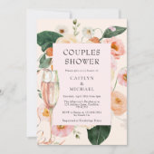 ピンクピーチフローラカップルシャワー 招待状 (正面)