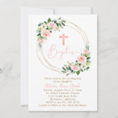 ピンクピーチフローラバプテスマ金ゴールドフレーム 招待状 (正面)