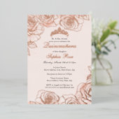 ピンクピーチフローラバラ金ゴールドキンセアニェラ 箔招待状 (立ち正面)