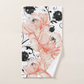 ピンクピーチフローラブラックステンシルダイヤモンド バスタオルセット (ハンドタオル)