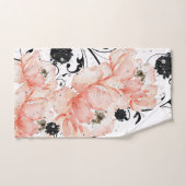 ピンクピーチフローラブラックステンシルダイヤモンド バスタオルセット (ハンドタオル)