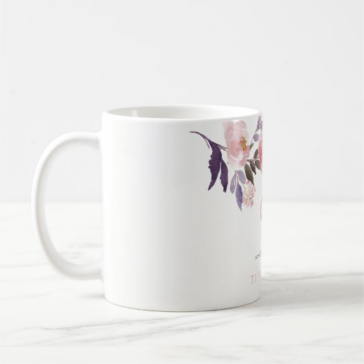 ピンクピーチフローラ水彩第90誕生日ギフト コーヒーマグカップ (左)