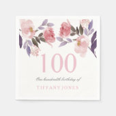 ピンクピーチフローラ水彩100誕生日 スタンダードカクテルナプキン (正面)