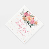 ピンクピーチフローラ水色ベビーガールシャワー スタンダードランチョンナプキン (角)