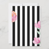 ピンクピーチフローラ白黒ストライプブライダルシャワー 招待状 (裏面)