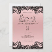 ピンクピーチブラックレースダーティ30 30th誕生日 招待状 (正面)