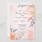 ピンクピーチブルーコーラルフローラブライダルシャワー 招待状 (正面)