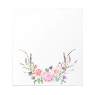 ピンクピーチブルーフローラベリーフェザー ノートパッド