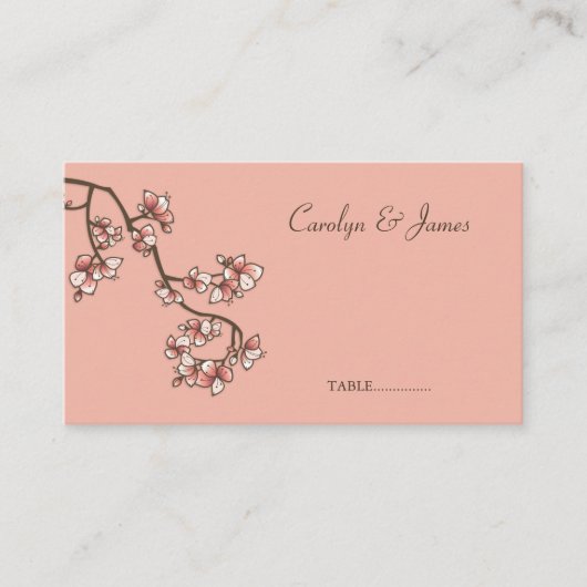 ピンクピーチブロッサム春の花アジ結婚アン プレイスカード (正面)