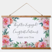 ピンクピーチホワイトフローラ牡丹婚約バナー 吊り下げ型タペストリー (正面)