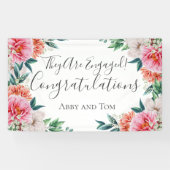 ピンクピーチホワイトフローラ牡丹婚約バナー 横断幕 (横)