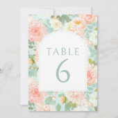 ピンクピーチミントフローラ結婚牡丹のテーブル番号 招待状 (正面)