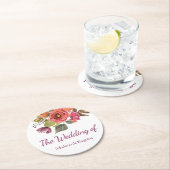 ピンクピーチ秋エレガントフローラ結婚ズ ラウンドペーパーコースター (インサイチュ)