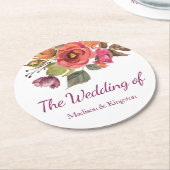 ピンクピーチ秋エレガントフローラ結婚ズ ラウンドペーパーコースター (アングル)