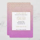 ピンクピーチ金ゴールドグラデーション紙吹雪ドット誕生日 招待状 (正面/裏面)