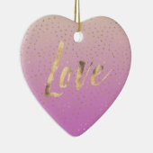 ピンクピーチ金ゴールドグラデーション紙吹雪ドット セラミックオーナメント (右)