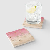 ピンクピーチ金ゴールドトロピカルパームグラデーションツリー ストーンコースター (横)